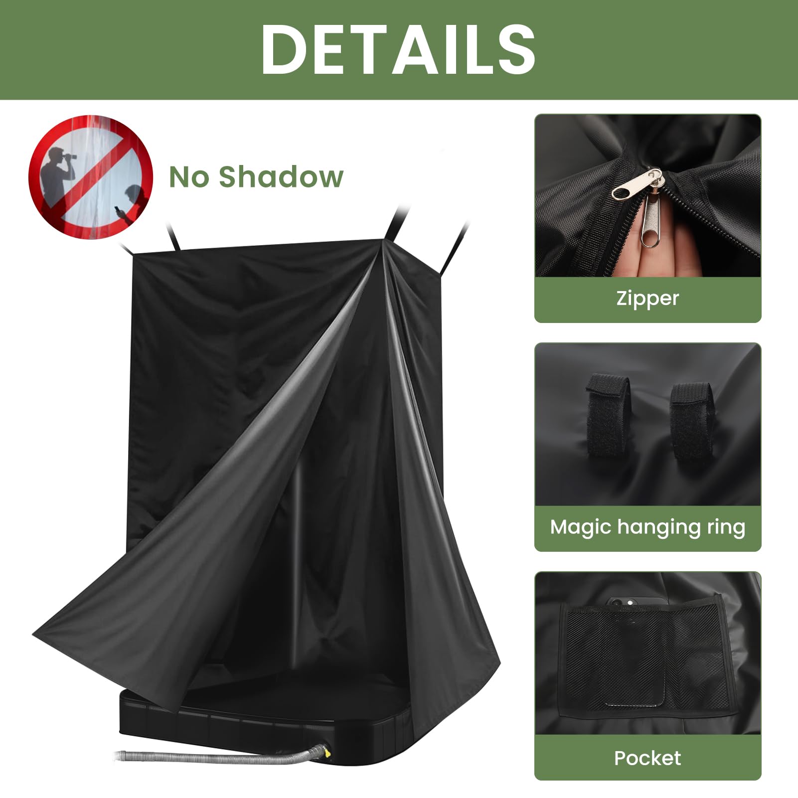 Tienda de campaña de ducha portátil grande y base de ducha plegable con drenaje inferior de silicona y tubo de drenaje y clips resistentes al viento, bandeja de ducha con tienda de privacidad para RV