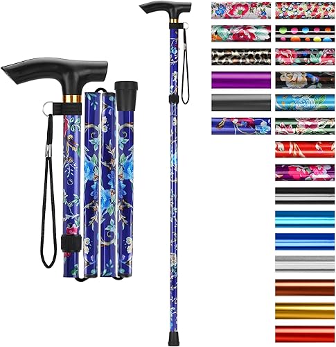 Miniatura 30 de SupreGear Bastón plegable, de viaje, portátil, 5 niveles de altura ajustable, ligero, con correa para la muñeca y mango en T, para personas mayores,