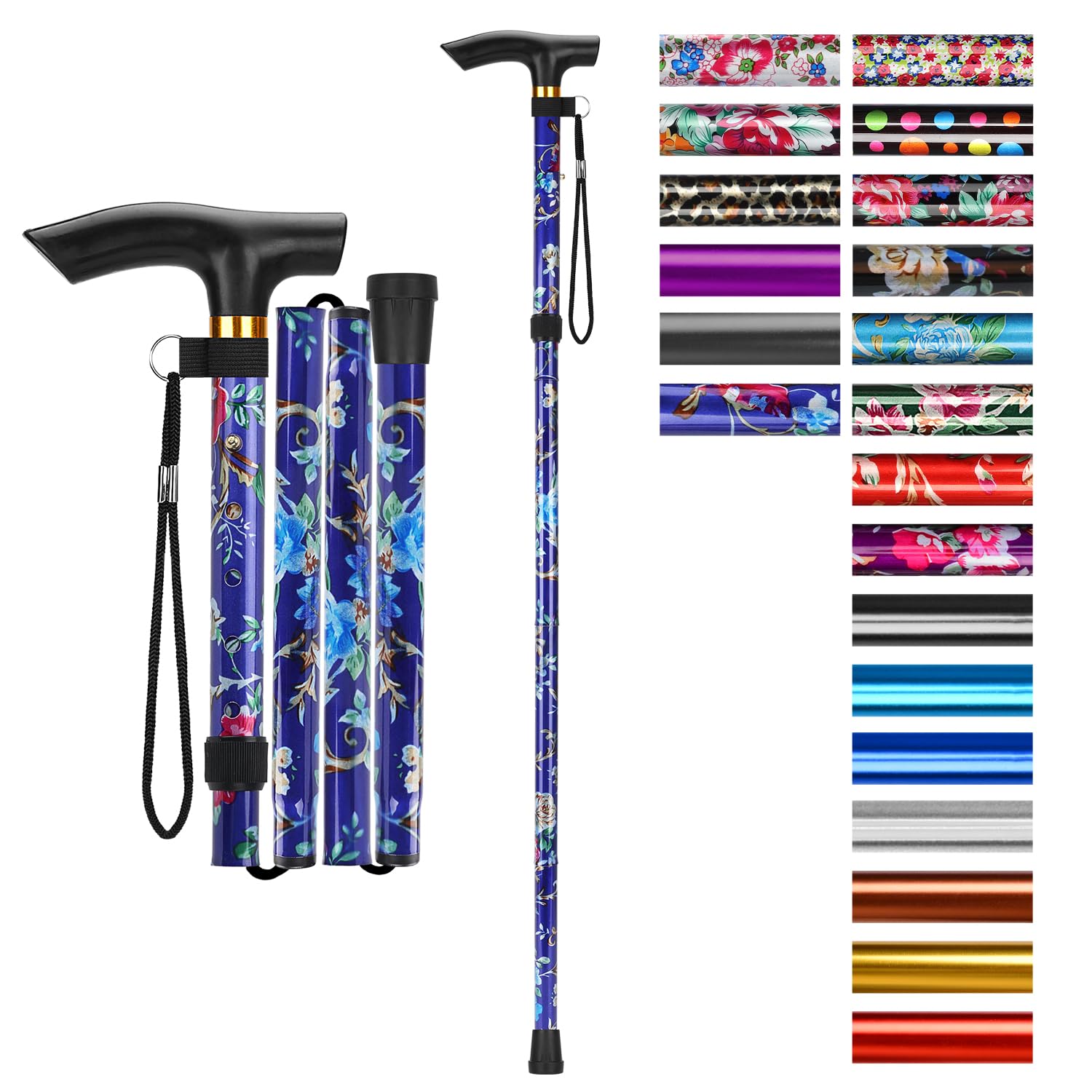 supregear Bastón Plegable, 5 Niveles de Altura Ajustable, Ligero y Portátil para Viaje, Mango en T y Pulsera, Extensible para Personas Mayores y Adultos con Discapacidad — view 32
