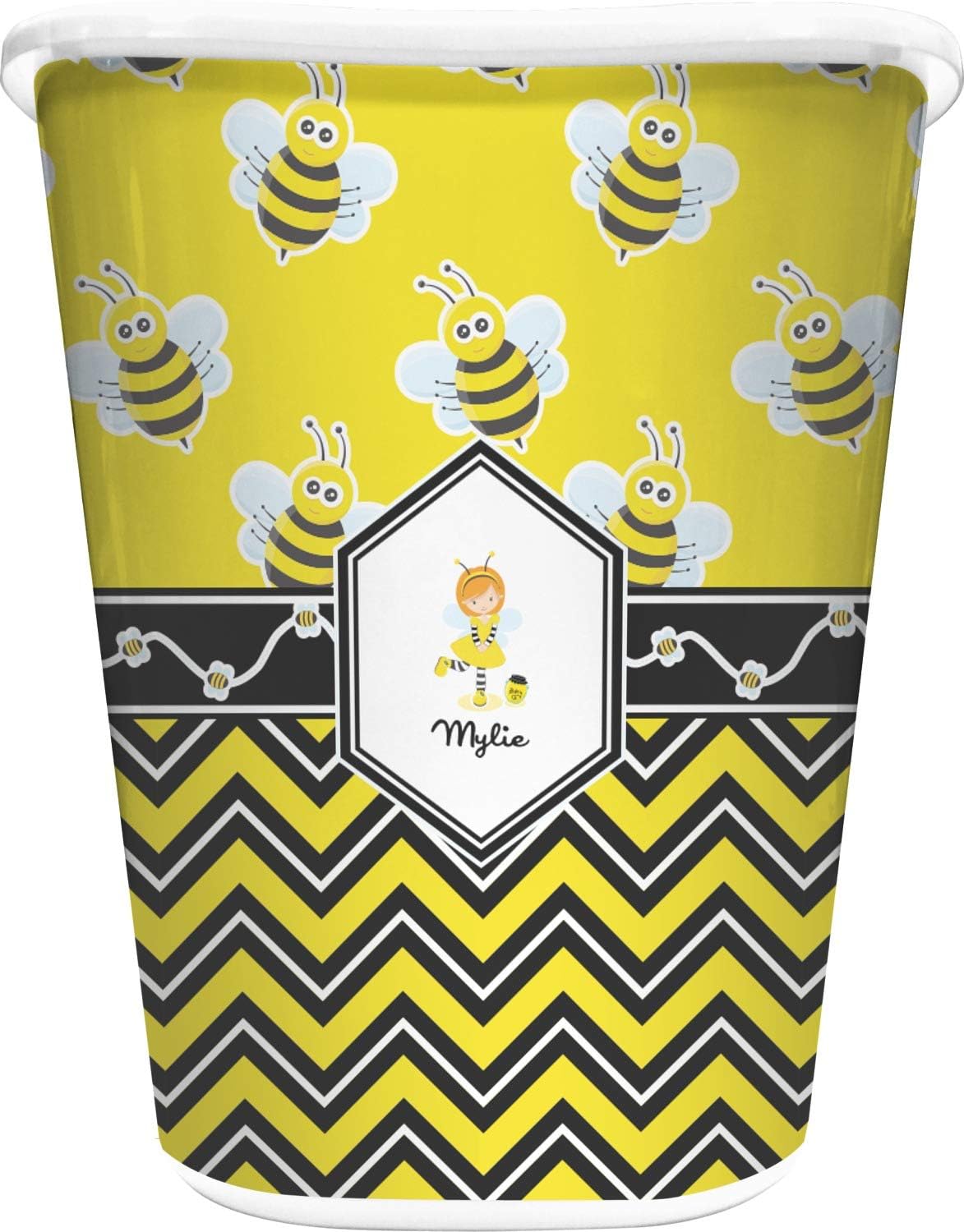 Personalized Buzzing Bee Waste Basket - Double Sided (Black)