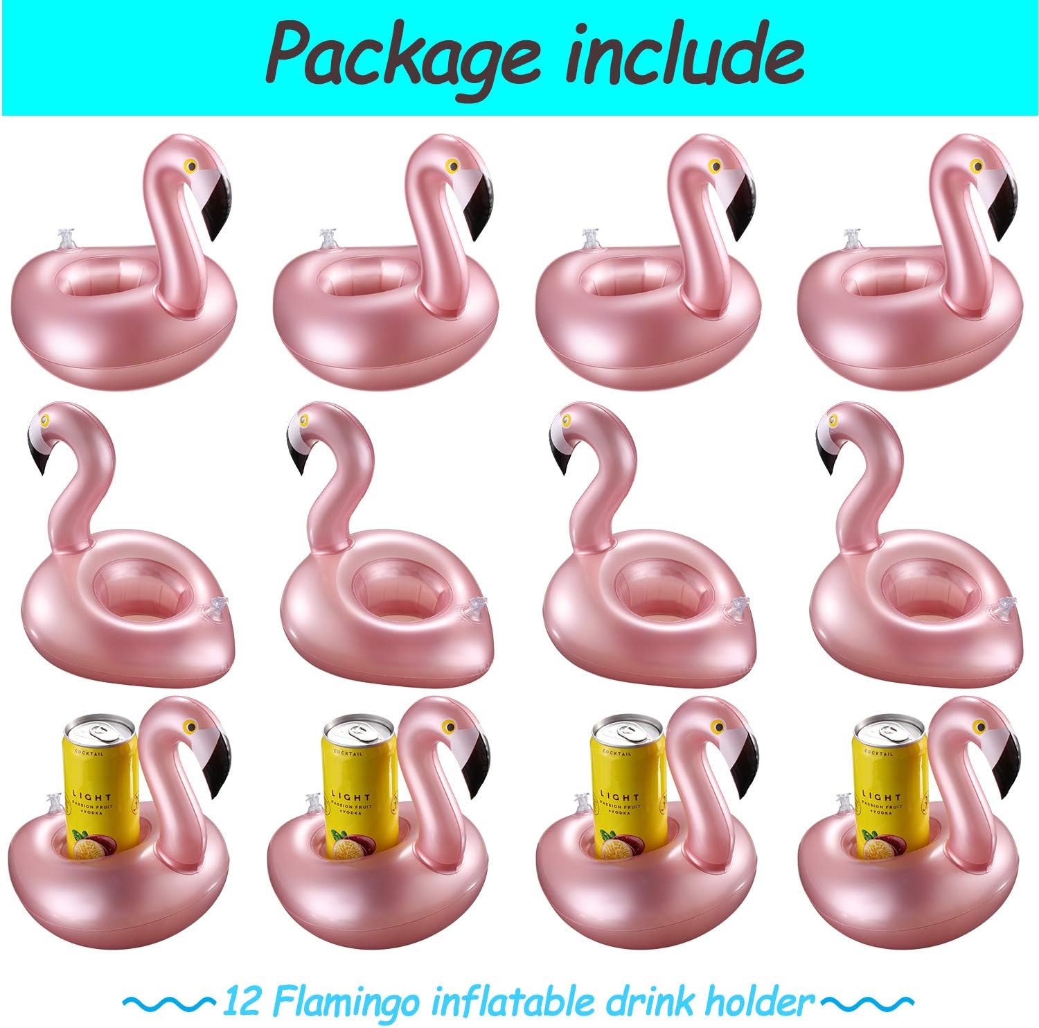 Sumind 12 Pcs Inflatable Drink Holder Flamingo Drink Floats Reusable Inflatable Cute Animal Cup Coasters Pool Cup Holders for Summer Swimming Party