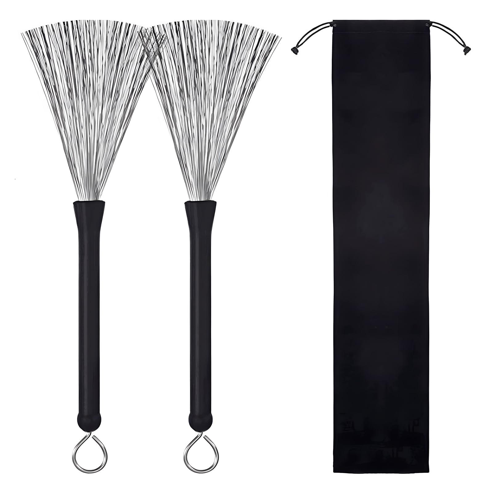 2 Pcs Drum Sticks, Drum Brushes Set With Black Velvet Bag, Adjustable Wire Brushes for Drum Set - Ideal for Jazz, Folk, And Rock Bands (Rubber Grip 16cm, Wire Length 13cm, Total Length 32.3cm)-picture-17