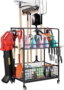 Garden Tool Storage Organizer with Wheels, Yard Tool Stand Holder for ...
