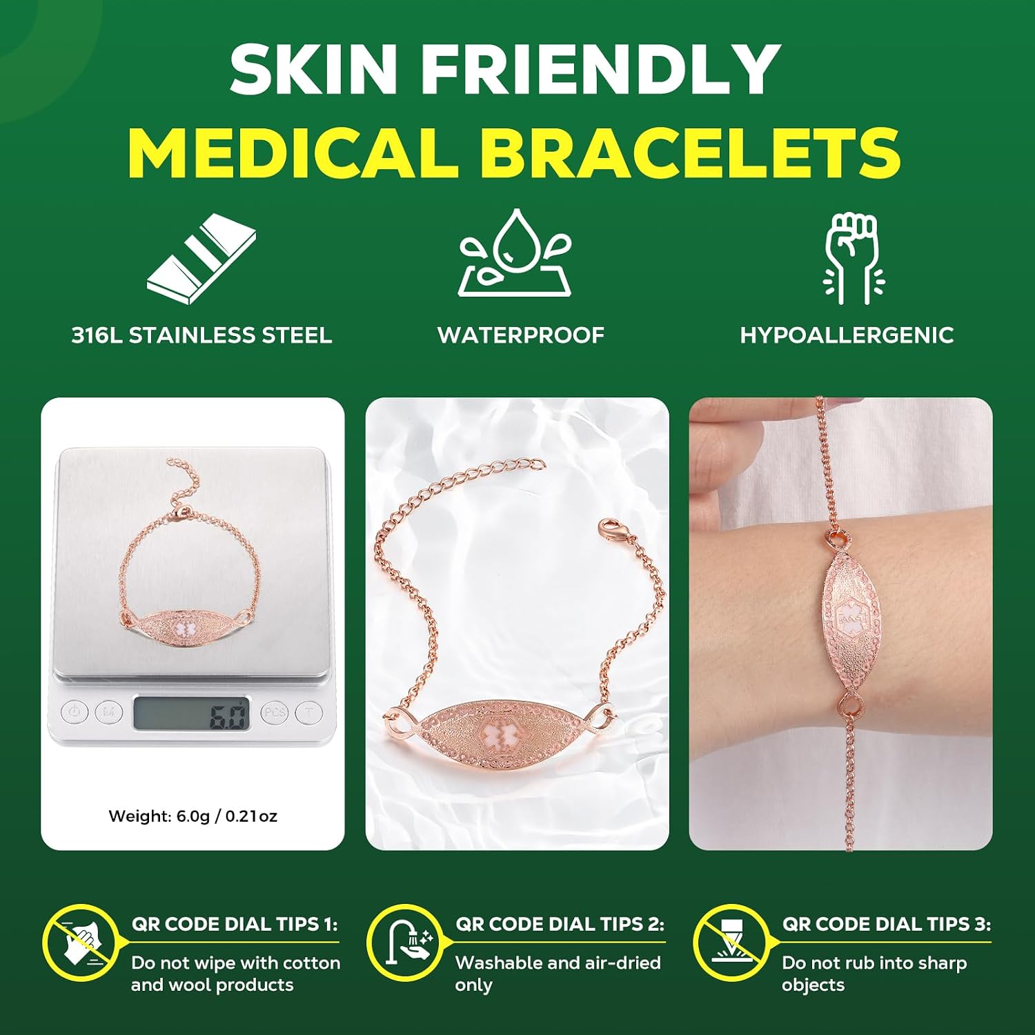 Upgraded Medical Bracelets Men Women with QR Code Medical Alert ID Bracelets - Titanium Steel Wristband Fits Wrists Up 8''-10'' - More Space Custom Emergency Med ID Info