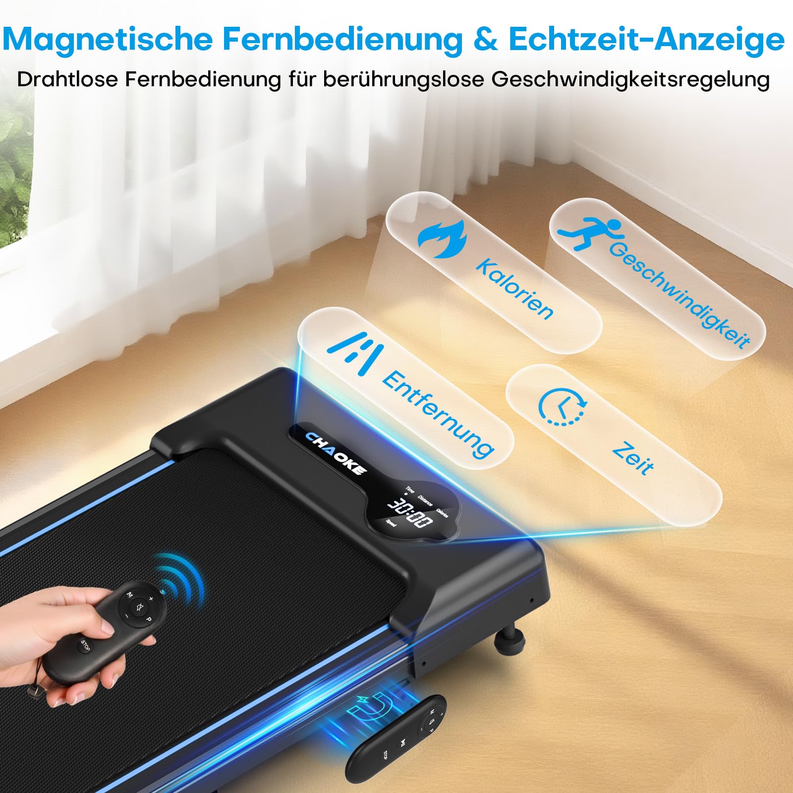 CHAOKE Tapis Roulant sous Bureau Haute Performance – Inclinaison 9%, 150 kg de capacité, 12 HIIT, télécommande