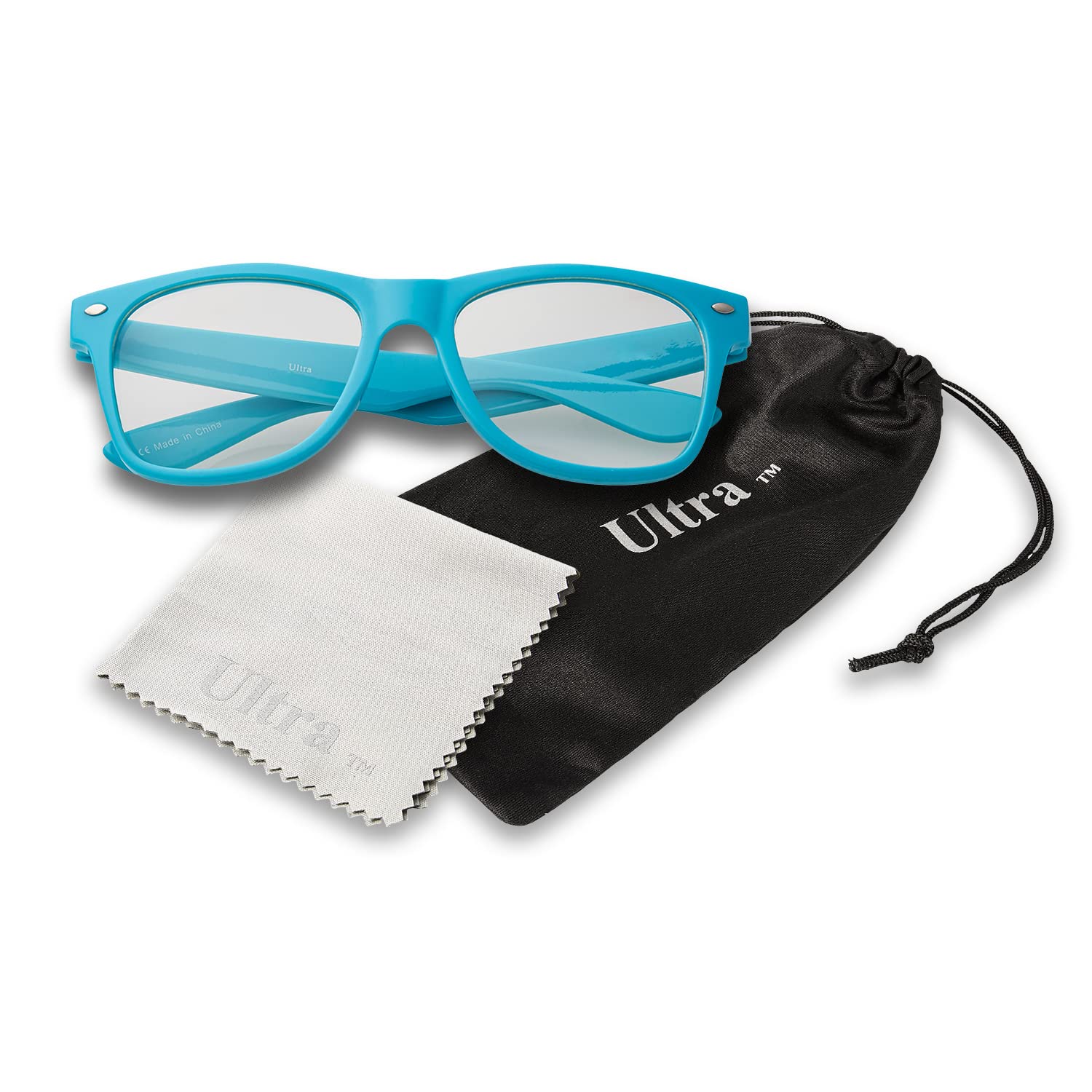 Ultra Adults Classic Fake Glasses with Clear Lenses - Retro Nerd Geek Costume Accessory for Men Women, Fancy Dress, Cosplay, Hipster Look, World Book Day - Includes Carry Pouch - Blue