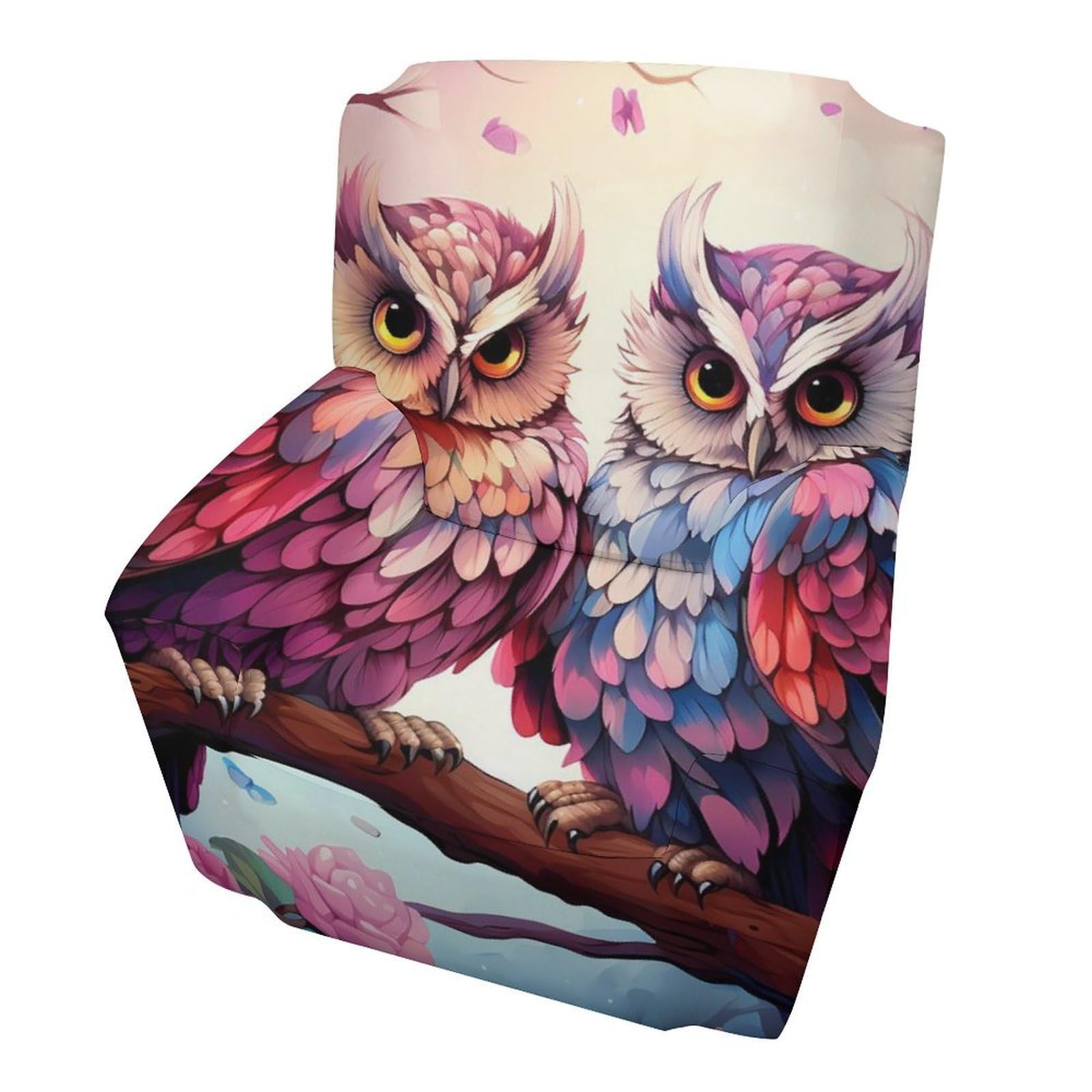 Housse de fauteuil 1 place élastique antidérapante et revêtement extensible hibou