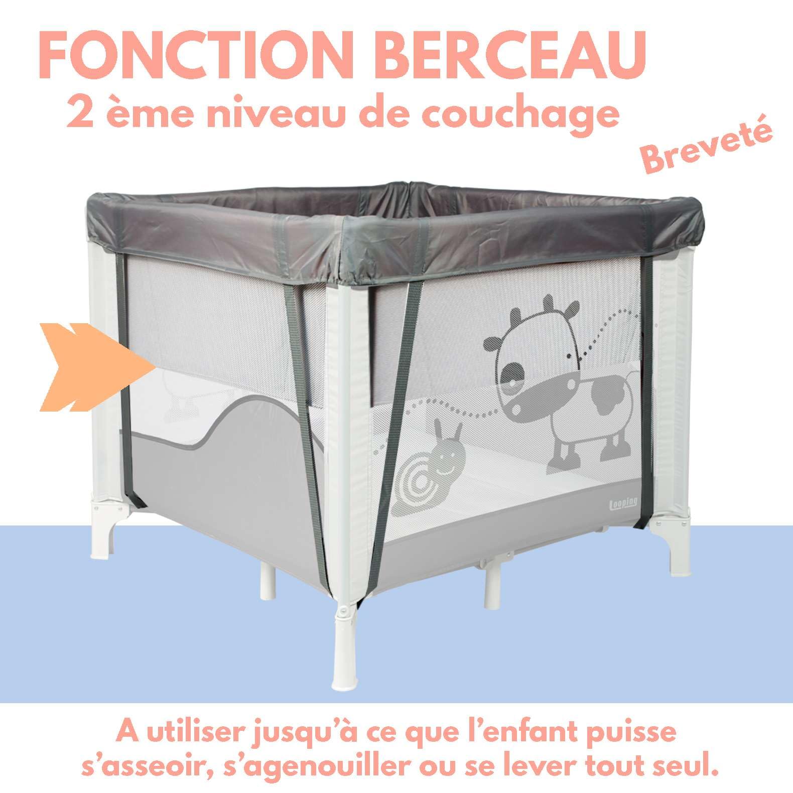 Looping - Parc Bébé Pliable 90 x 90 cm Black Emotion | Avec Réhausseur et Réglable sur 2 Niveaux, Sac de Transport Inclus | Pour Bébé & Enfants jusqu'à 15kg