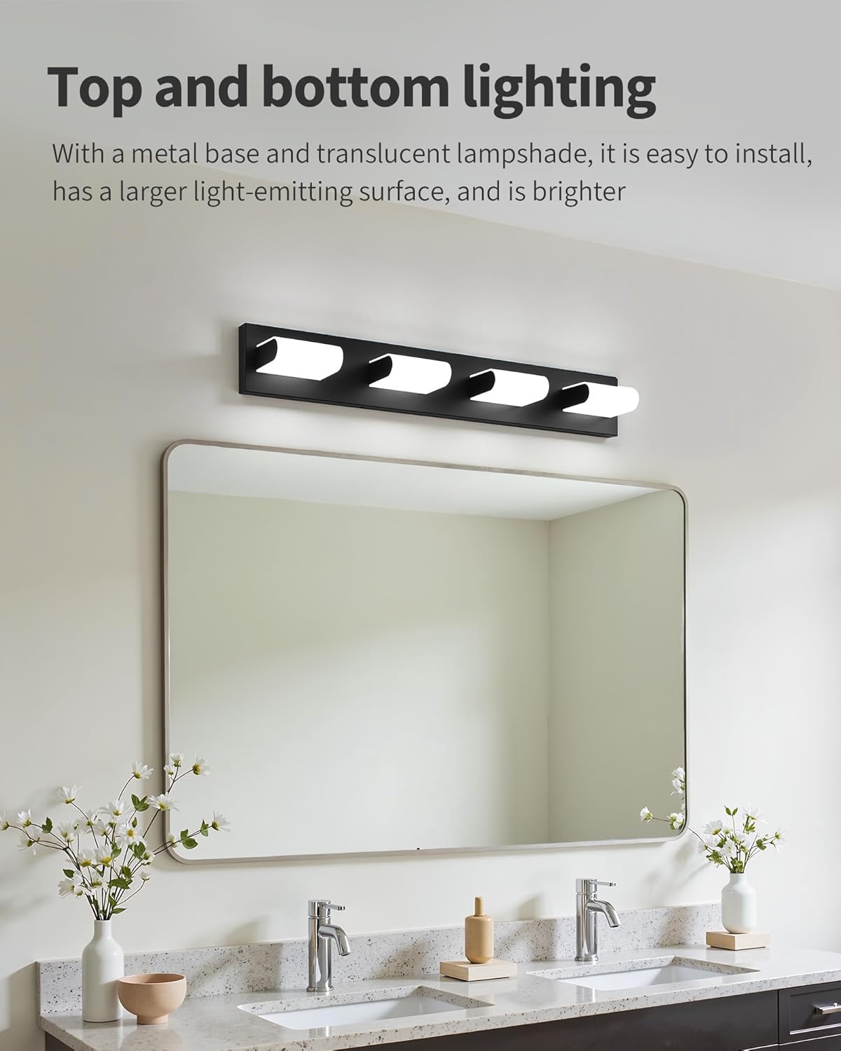 KDG LED Modern Bathroom Vanity Light Fixtures, 4 Lights Matte Black 5000K Wall Lighting Over Mirror, Lights for Dressing Room, Bedroom, 29.5 inch
