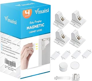 Vmaisi Magnetic Cabinet Locks for Babies 4-Pack - Invisible Childproof Drawer & Cabinet Locks, Strong Magnets, No-Drill Install