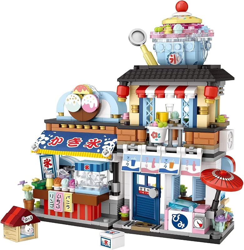 POSO ブロック おもちゃ ビジネス街 ハウス アイデア ブース お店 おもちゃ こども 大人 男の子 女の子 クリスマス プレゼント 誕生日プレゼント お祝い ビルディングブロック愛好家への素敵なギフト ユニークな贈り物 (かき氷屋)