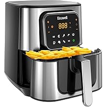ECOWELL Air Fryer,Compact Large 6 Quart,Stainless Steel Air Fryer, 8 Food Presets,Touch Screen,BPA-Free, Up to 95% Less Oil*, Roast,Bake, Dry, Reheat,Broil, 120V,Dishwasher-Safe 1700W, Black, TXS5T2