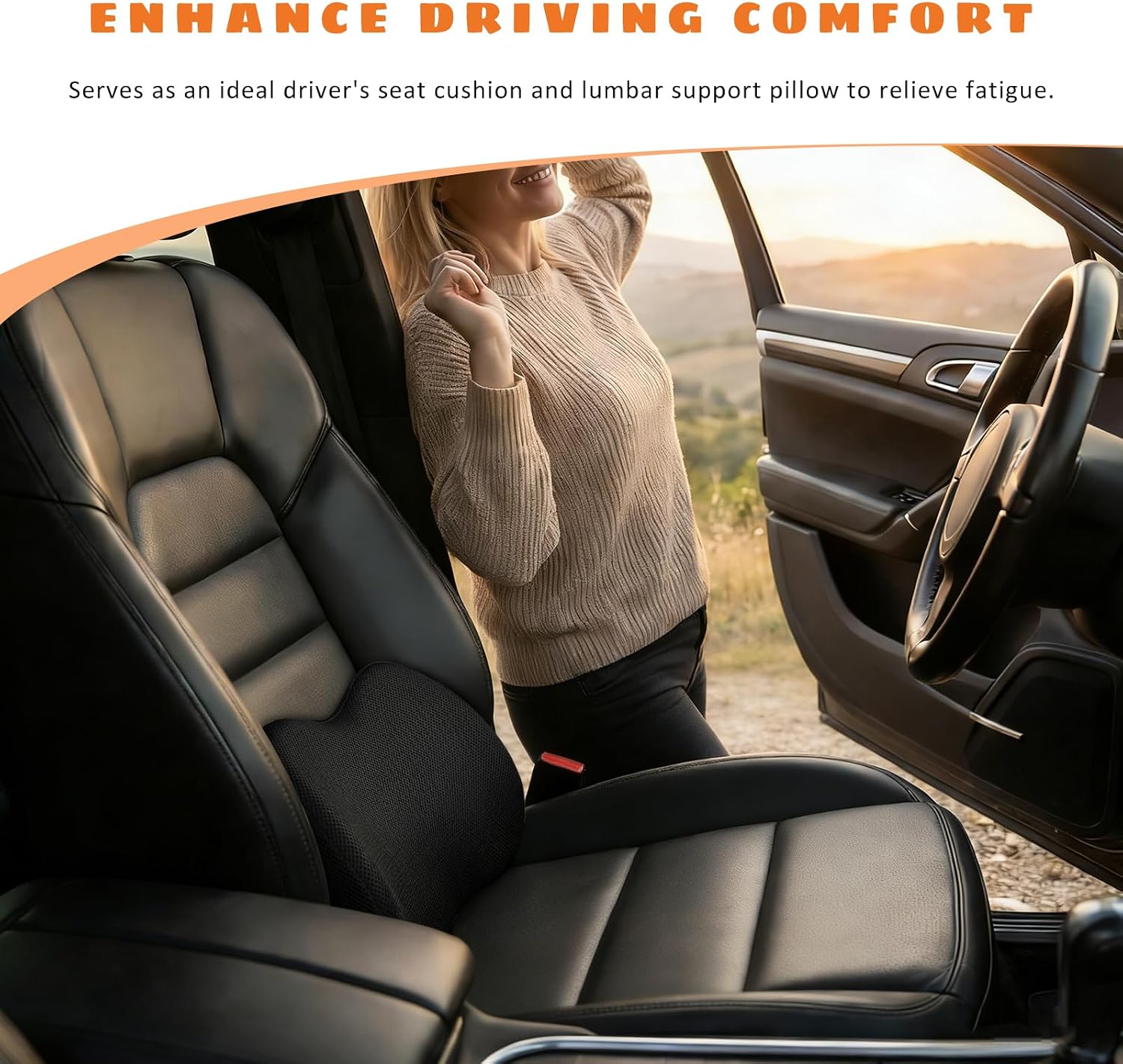 Car Seat Cushion, Comfortable Memory Foam Truck Seat Pad for Sciatica Lower Back Pain Relief, Enhancing Driving Comfort, Car Travel Accessories for Long Trips