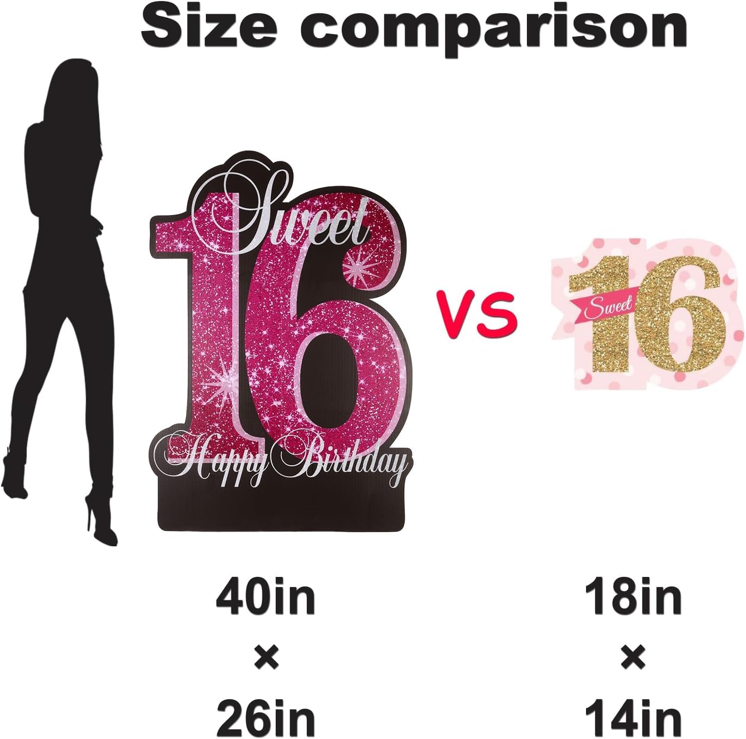 35 Inch Sweet 16 Birthday Large Yard Signs Personalized Name 16th Birthday Lawn Sign Glitter Waterproof Congrats Sign with Stakes for Happy Sweet 16 Party Outdoor Decorations