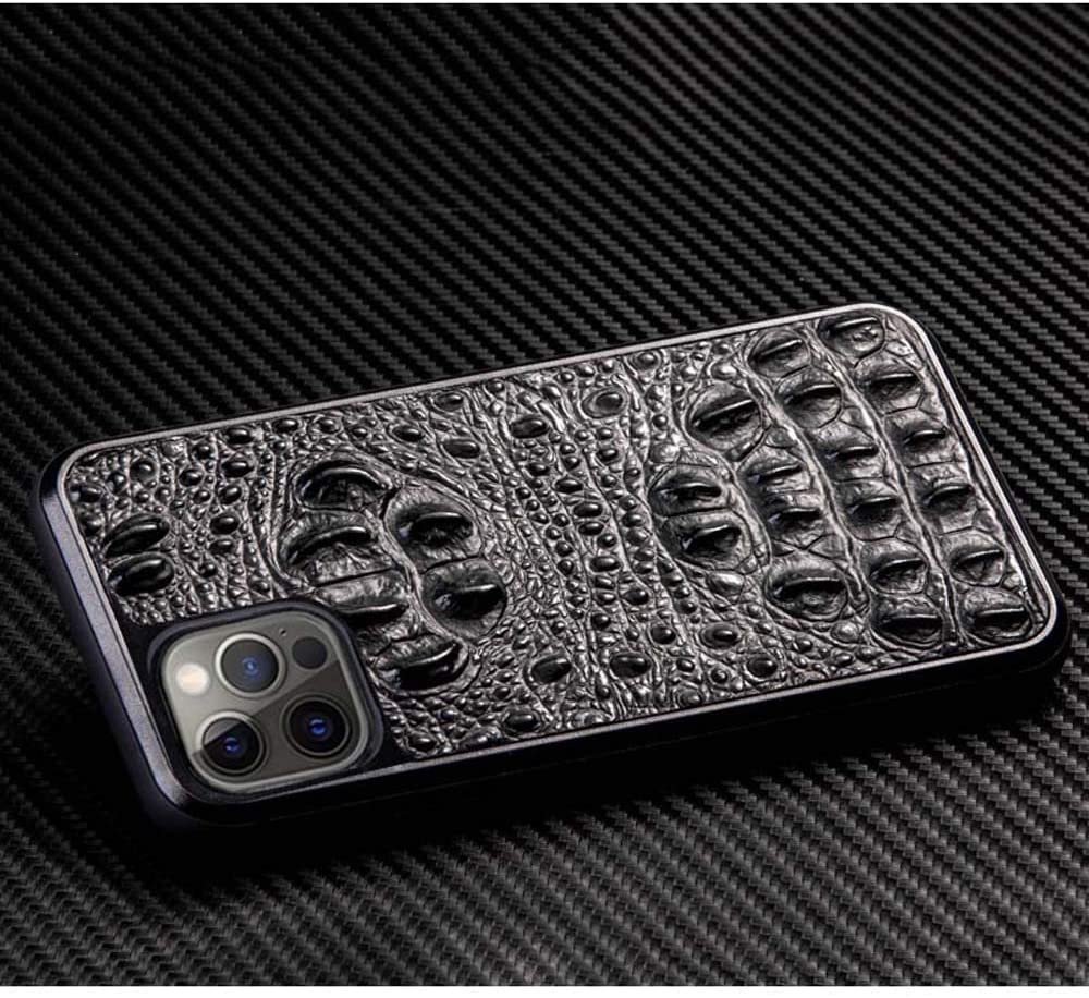 Coque arrière iPhone 12 Pro étui cuir crocodile antichoc Svart - 6