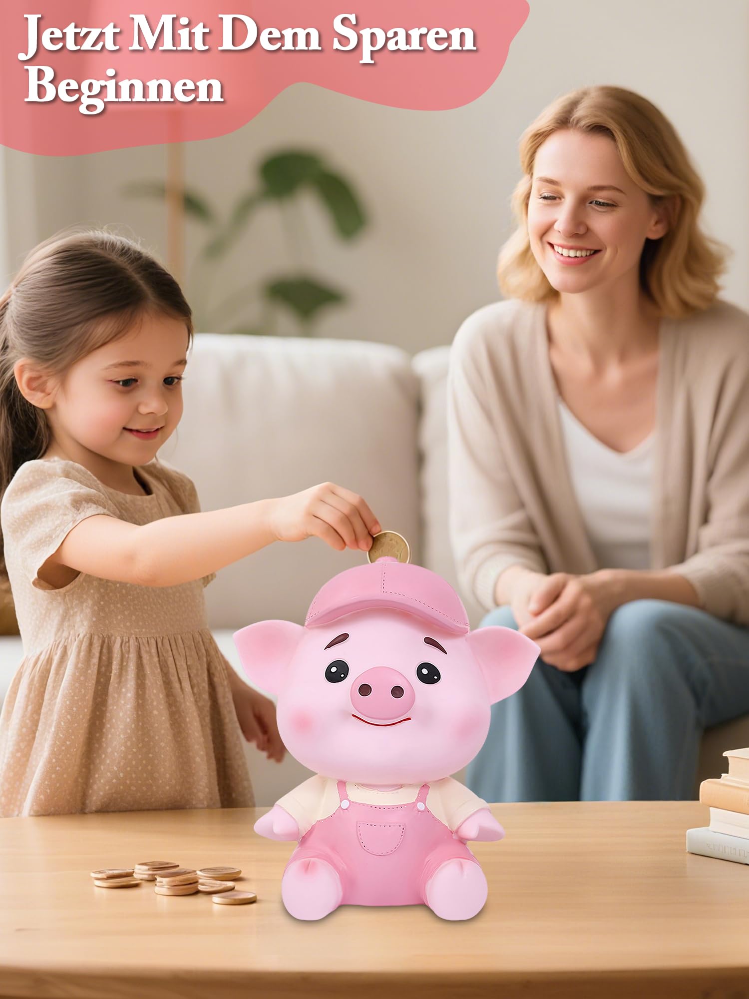 Spardose Kinder,Kawaii Kunststoff Sparschwein,Sparschwein Groß XXL mit openin für Banknote Münze Einsparungen,sparschwein Kinder Geschenk,Geburtstag Geschenke für Mädchen Jungen Erwachsene (rosa)