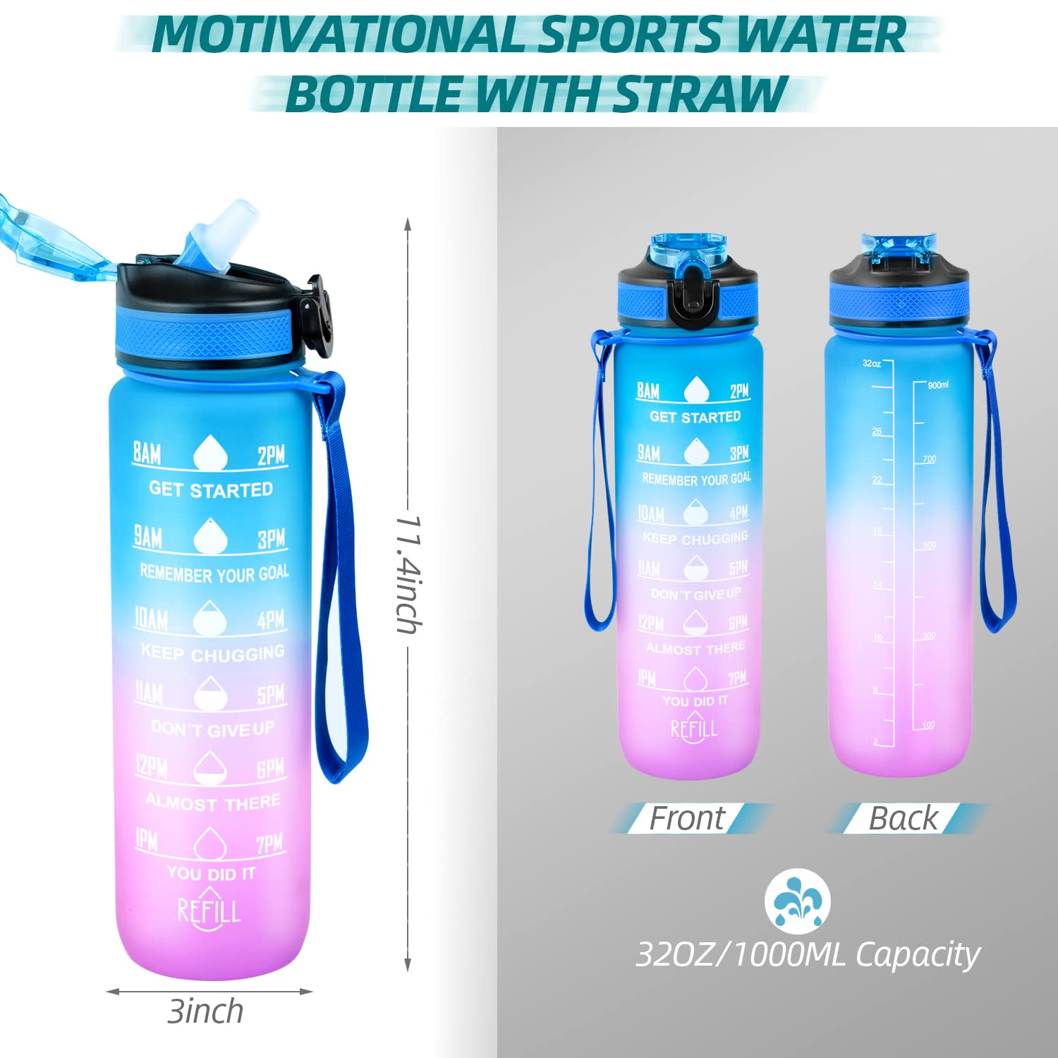 ADORIC Sports Water Bottle 1L, BPA Free Tritan Non-Toxic Plastic Sport - View #12