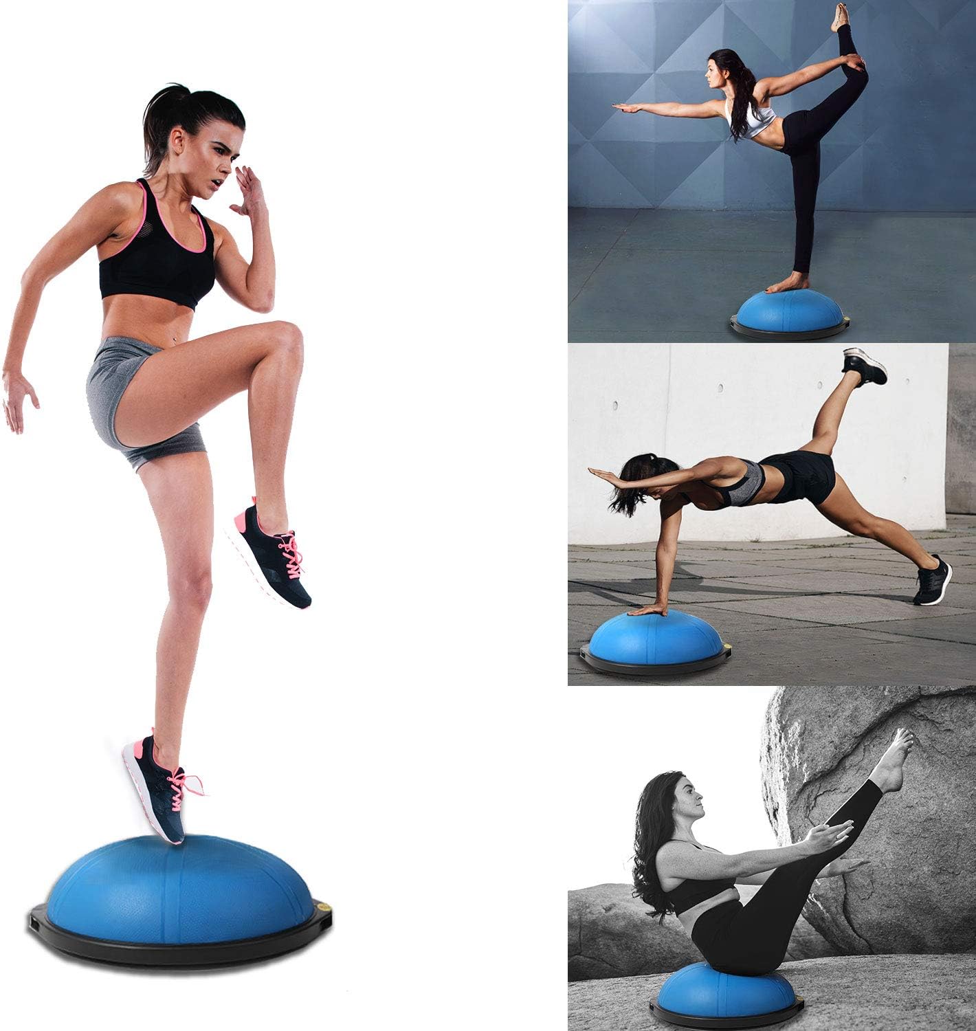 TECHMOO Half Balance Ball Trainer Yoga Pilates Exercise Ball with Resistance Bands Pump Training Equipment Trainer Balance Boards Superior Balance Balls Textured Surface for Strength Exercise