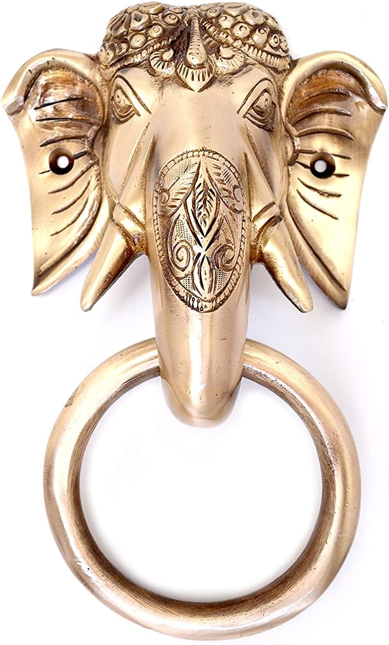 Tongari Tuskar Ganesha Brass Door Knocker (Standard Size, Antique Brown)