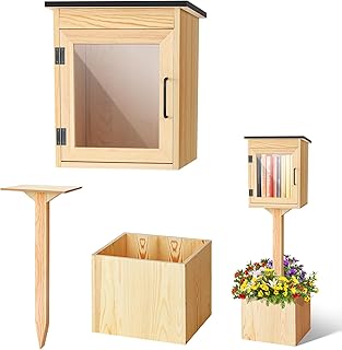 Wonderjune Wooden Little Library Box Outdoor, Little Library Outdoor Boo...