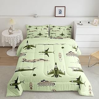 Feelyou 3D Army Helicopter Comforter Airplane Tank Comforter Set for Kids Boys Girls Teens Popular Decor Bedding Set Army Transportation Quilt Set with 1 Pillowcase 2Pcs Bedding Twin