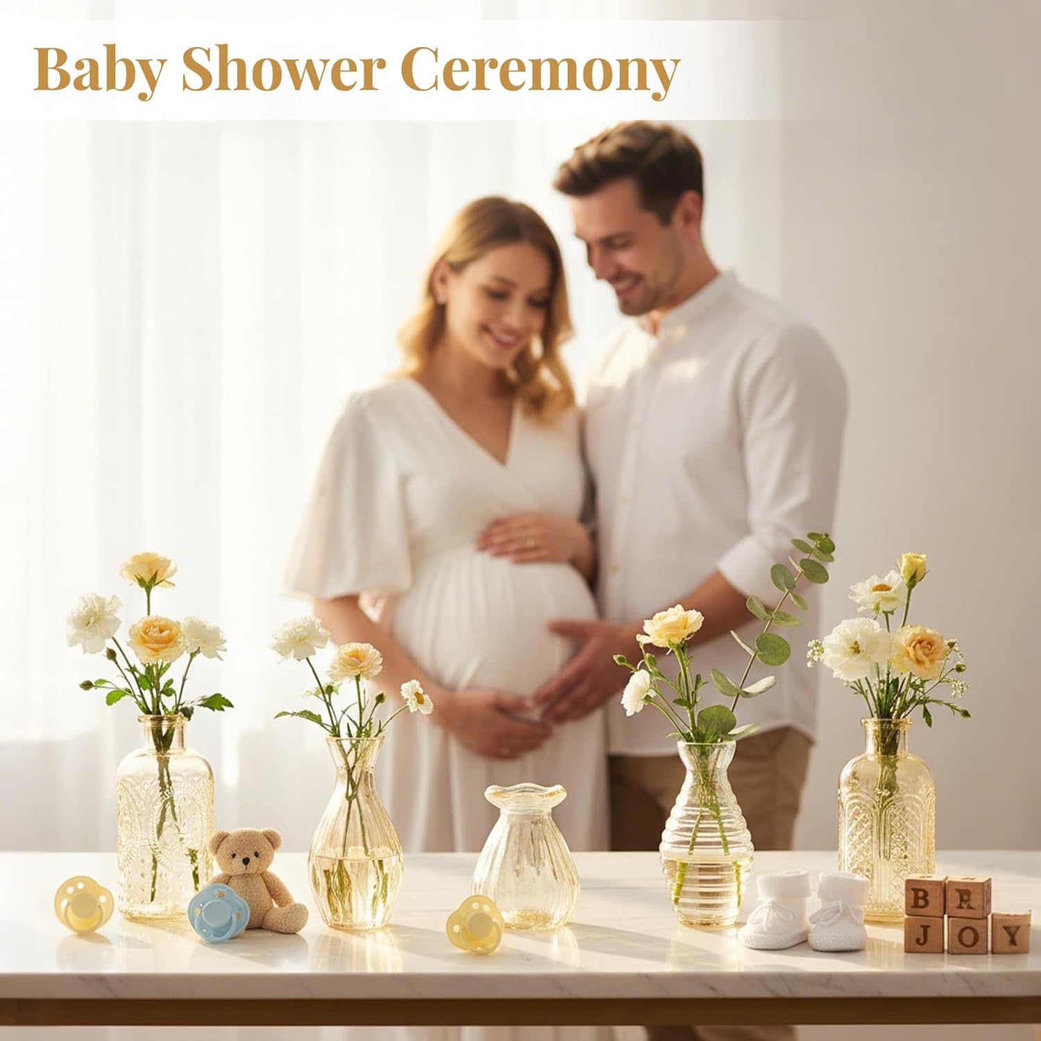 24 Pack Bud Vase in Bulk - BEAHOT Gold Flower Vases for Wedding Decorations, Glass Vase for Table Decorations, Small Vase for Home, Mother's Day, Centerpieces, Party, Office (Gold)