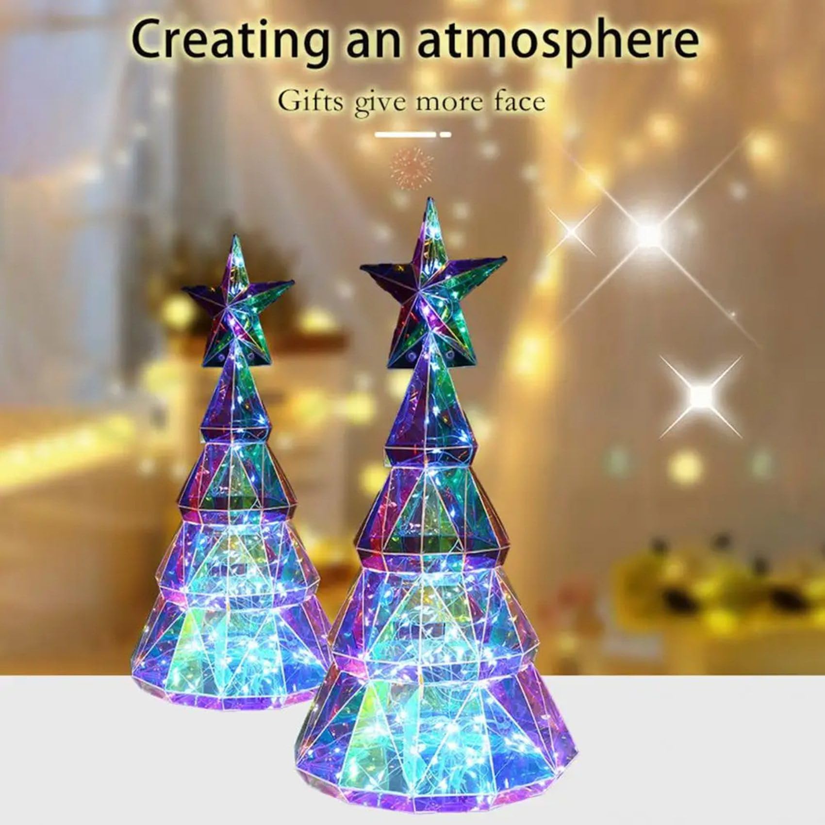 2X Adorno de Luz Navideña, Figura de Árbol de Navidad Colorida Alimentada por USB con Estrella, Centro de Mesa Hecho A Mano para Navidad
