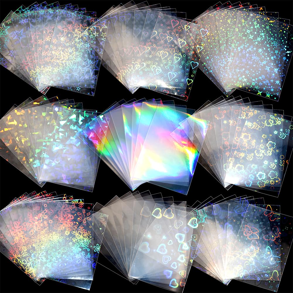 100 Pcs Laser Flashing Photocard Sleeves Holographic Card Sleeves Photocard Holder for Trading Cards Penny Sleeves Rainbow Star Heart Flower Card Protector : Toys & Games