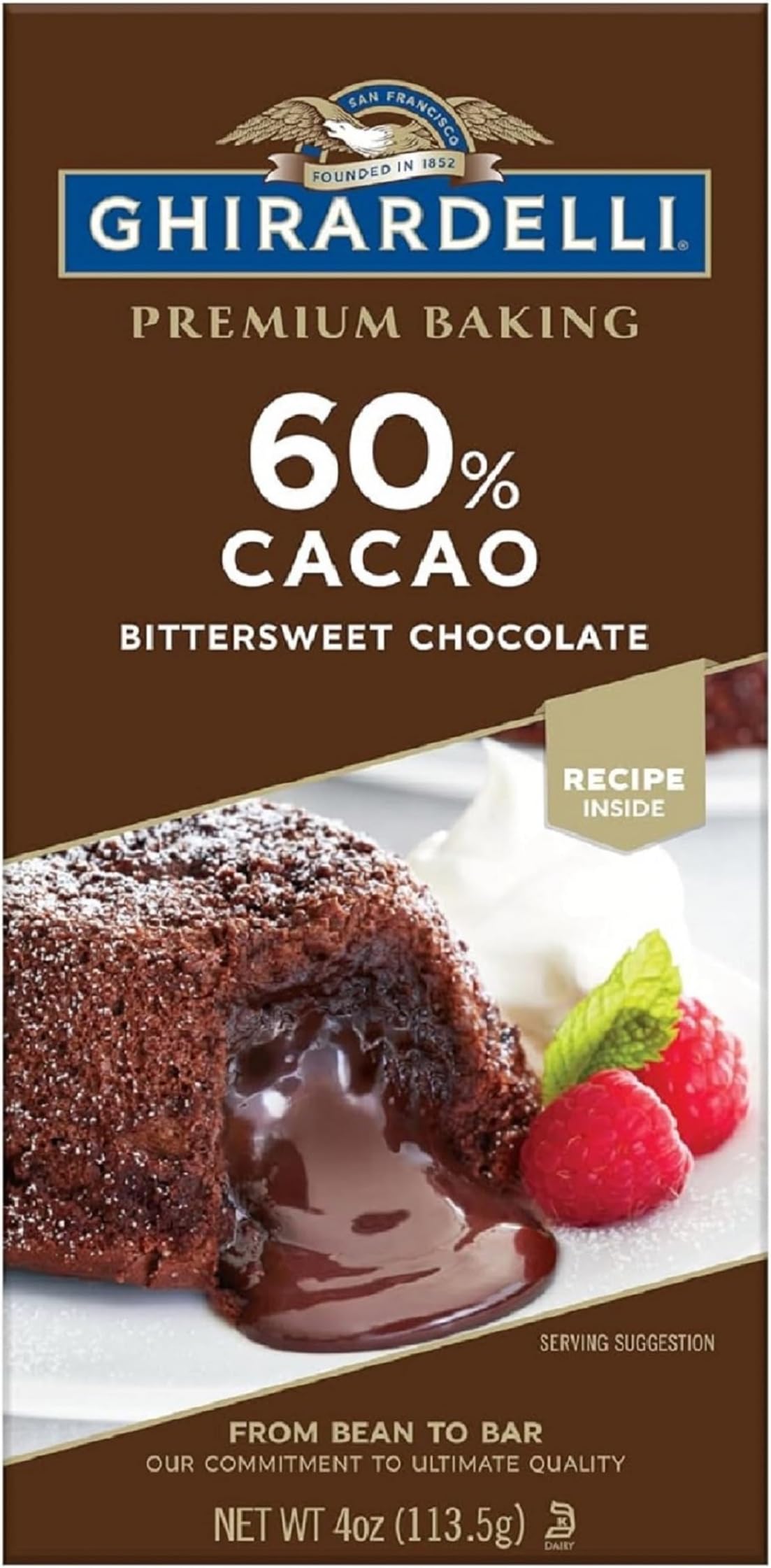 Premium 60% Cacao Bittersweet Chocolate Baking Bar, 4 OZ Bar