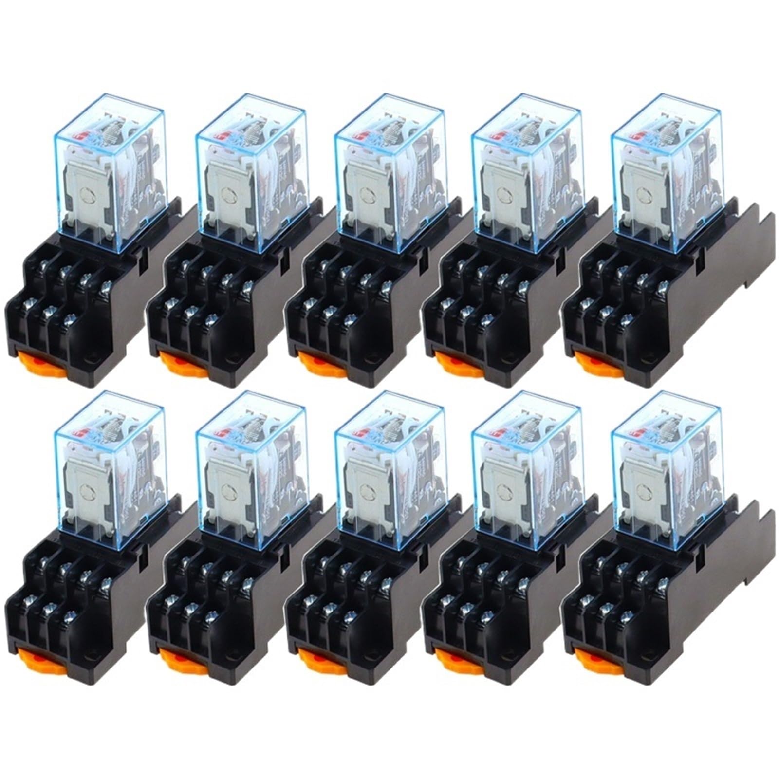10 piezas MY4NJ DC/AC 12 V 24 V 36 V 48 V 110 V 220 V Bobina 5 A 4 NO 4 NC Relé de potencia Riel DIN Relé de tiempo de 14 pines con base de zócalo(AC,110V)