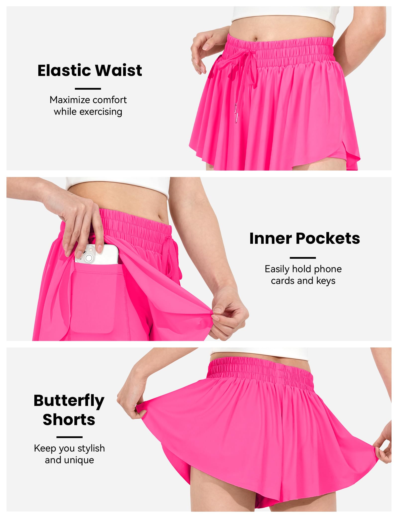 JOCMIC Pantalones cortos fluidos para niñas, 2 en 1, con diseño de mariposa, con forro de elastano para animar, atletismo, gimnasio, adolescentes, ropa casual