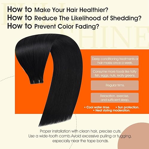 Miniatura 5 de Full Shine - Extensiones de cabello humano virgen inyectadas en cinta adhesiva con trama de piel sin costuras, color 1 (negro azabache), cabello