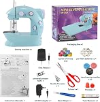Machine à coudre pour débutants avec table d'extension et pédale de pied et 42Pcs Kit de couture Finger Guard & lampe Mini petit PortableSewingMachines 2-Thread 2-Speed 2-Switches (Bleu)