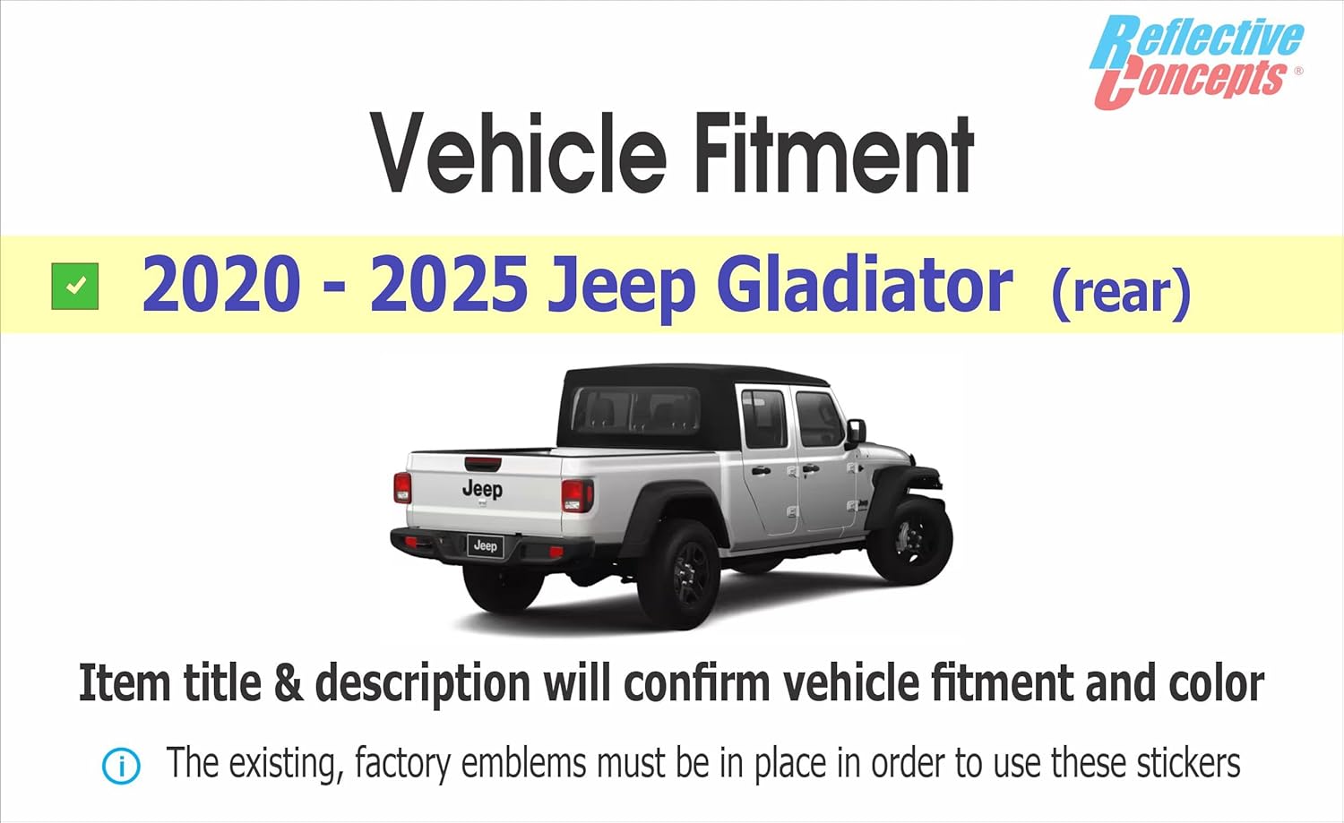 Reflective Concepts Jeep Tailgate Emblem Overlay Stickers - 2020-2025 Gladiator - (Color: Purple)