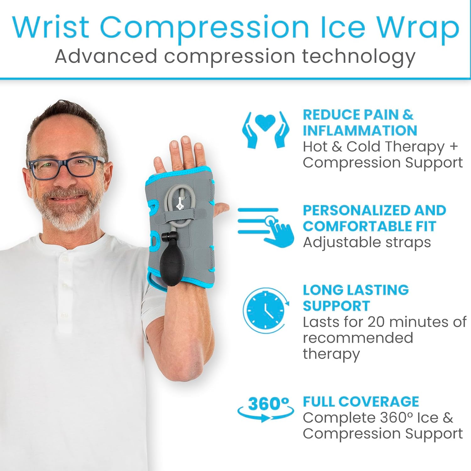 Wrist Ice Pack Wrap with Compression for Carpal Tunnel Relief - Hand Brace with Hot & Cold Therapy for Inflammation, Arthritis, Swelling & Post-Surgery (Compression Wrist Ice Pack)