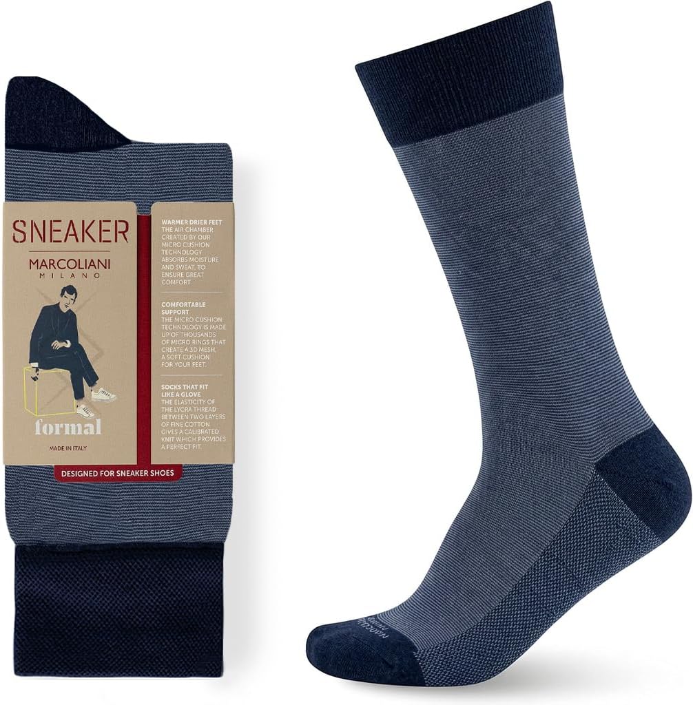 MARCOLIANI Milano Made in Italy - Socks for Sneakers | Essence of Cotton Microstripes Sneaker - Color Blue