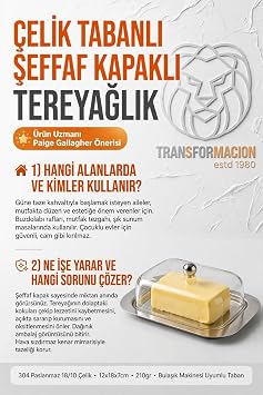 Transformacion Çelik Tabanlı Şeffaf Akrilik Kapaklı Dikdörtgen Tereyağlık Peynir Saklama Kabı Kahvaltı Sunum Tabağı 304 Paslanmaz 723503
