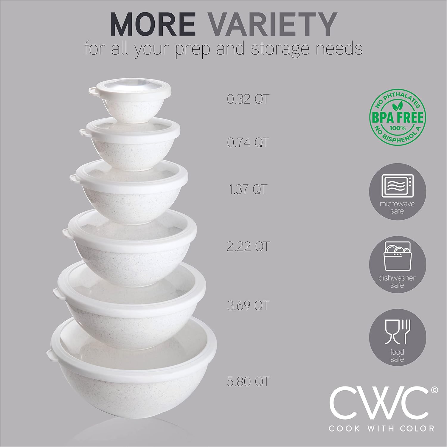 COOK WITH COLOR Kitchen Essentials - Mixing Bowls with Lids Set and 3 Thick Cutting Boards in White Speckled