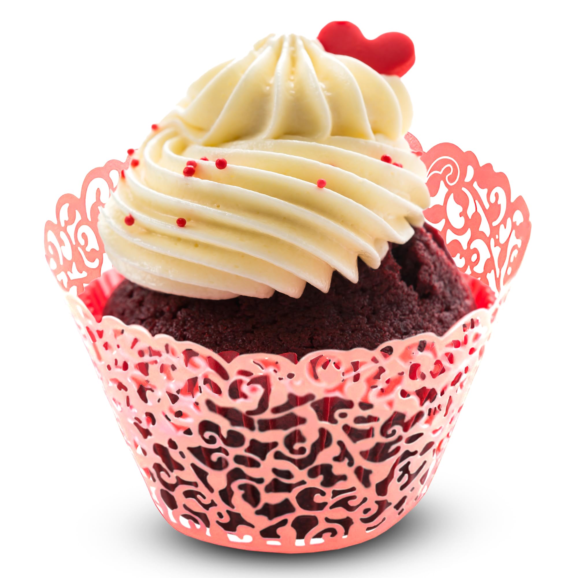 Trimming Shop Pink Cupcake Wrappers Laser Cut Floral Design Paper Cup Holders, Muffin Cup Liners for Weddings, Baby Showers, Birthdays, Anniversaries & Special Events (Pack of 50)