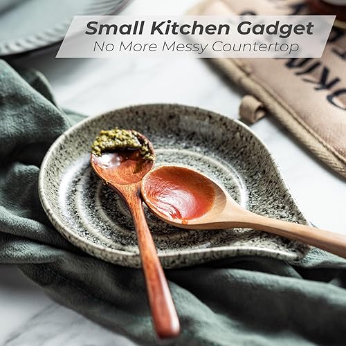 Miniatura 51 de Soporte de cuchara de cerámica para encimera de cocina, soporte de cuchara de porcelana para estufa, soporte grande para espátula, cucharas o Blanco
