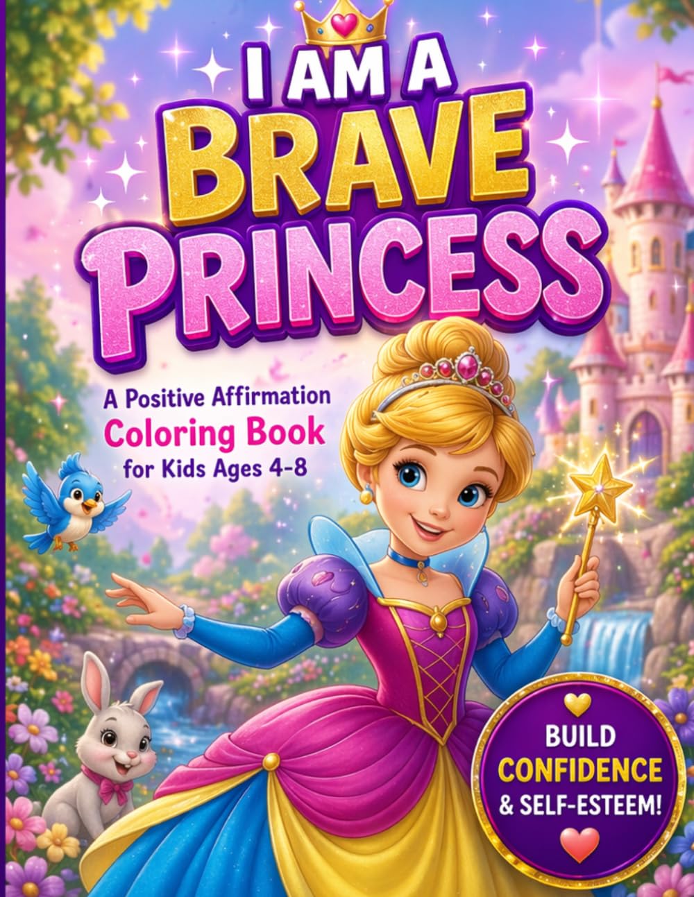 Dream World's Princess Coloring Book with Positive Affirmations: Inspire and Spark Creativity in Kids