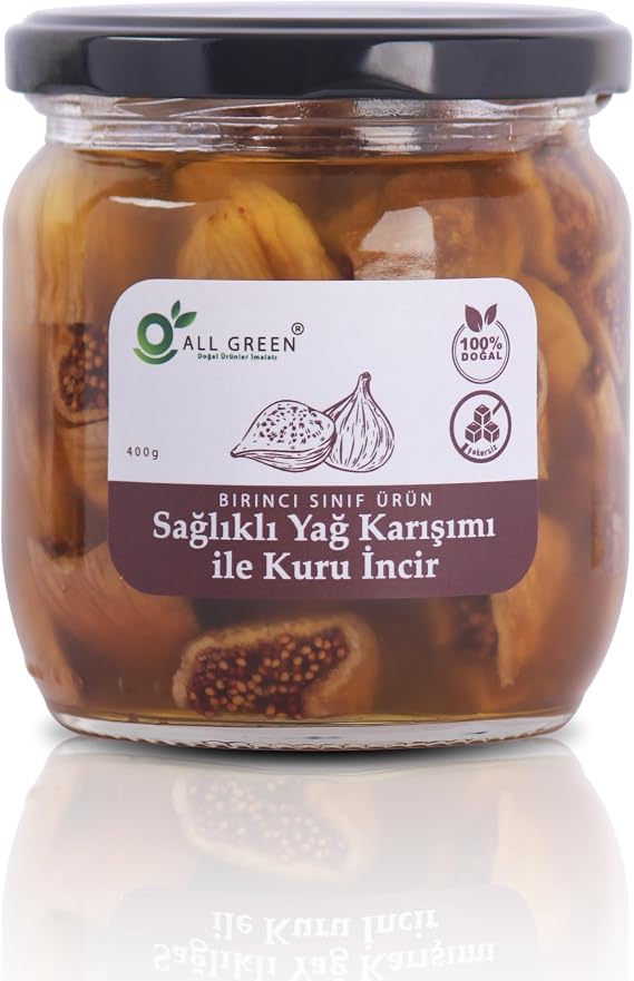 ALL GREEN Zeytinyağlı Dağ İnciri - 400g |%100 saf sızma soğuk sıkım zeytinyağı ve 6 sağlıklı yağların karışımı - koruyucusuz, katkısız