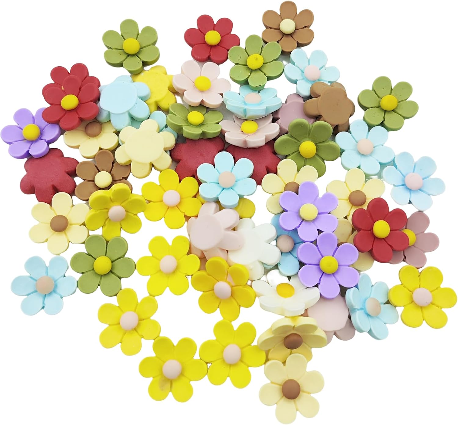 30 PC Resin Daisy Flowers Charms Flatback Beads Assorted Colors Flower for DIY Crafts, Scrapbooking Embellishments Jewelry Making 18mm