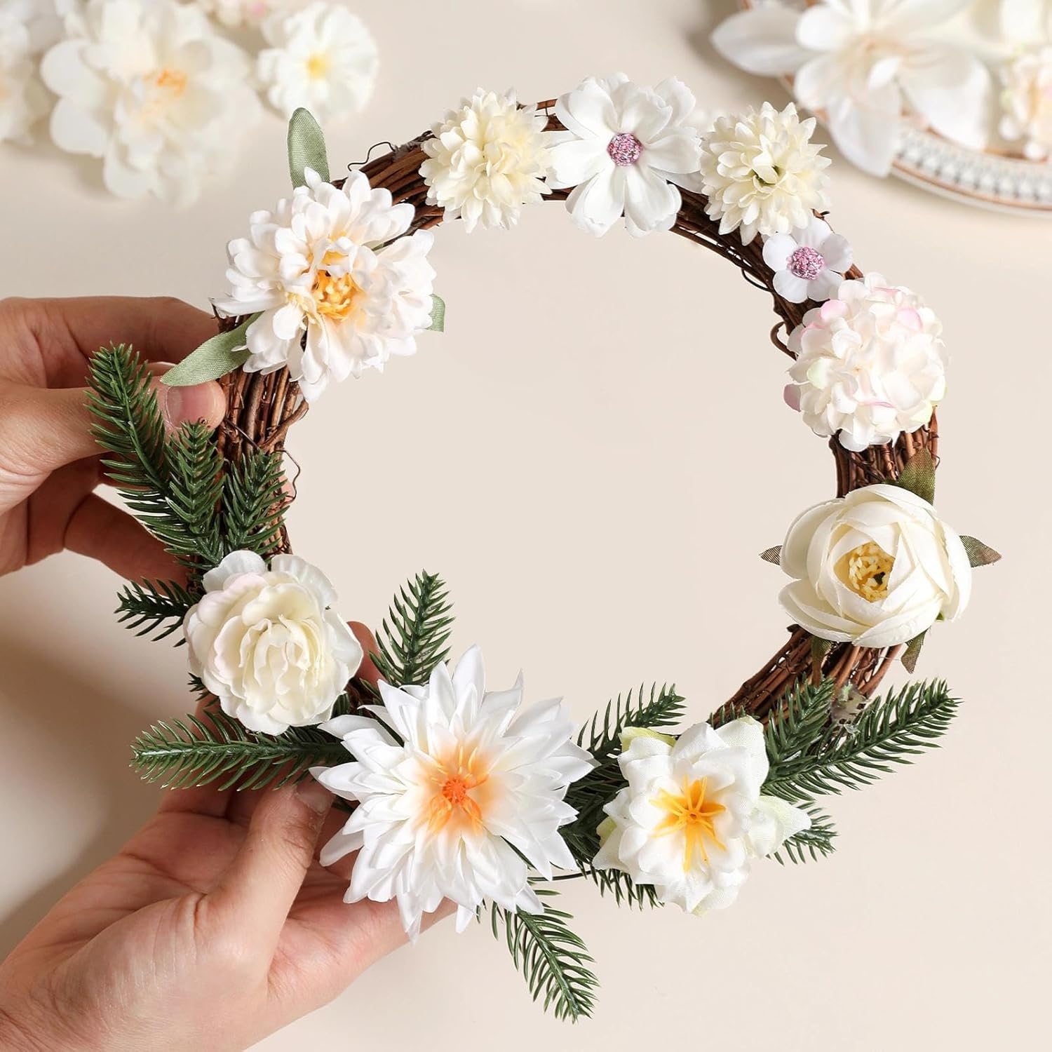 Artificial Flowers Heads Combo White Flowers Mix Silk Flowers Heads Bulk Faux Rose for Craft Garland Graduation Cap Wedding Bridal Baby Shower Home Party Decoration DIY Cake Decor - Image 8