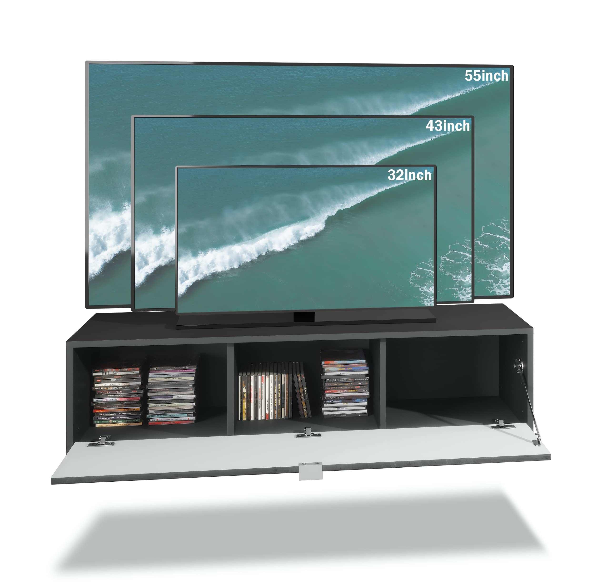 Vladon TV Board Lana 120 Hängeschrank Lowboard 120 x 29 x 37 cm, Made in Germany, Korpus in Schwarz matt, Fronten in Beton Oxid Optik | Große Farbauswahl