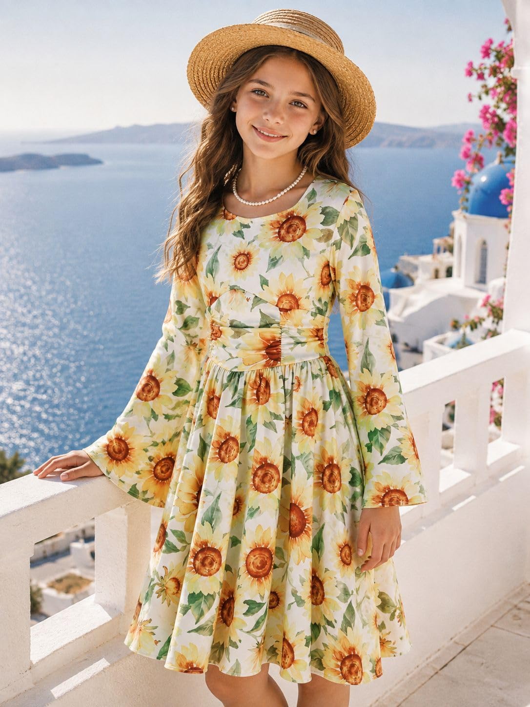 Girls Long Sleeve Boho Dresses Flower Teen Dress 7-14Y image 3