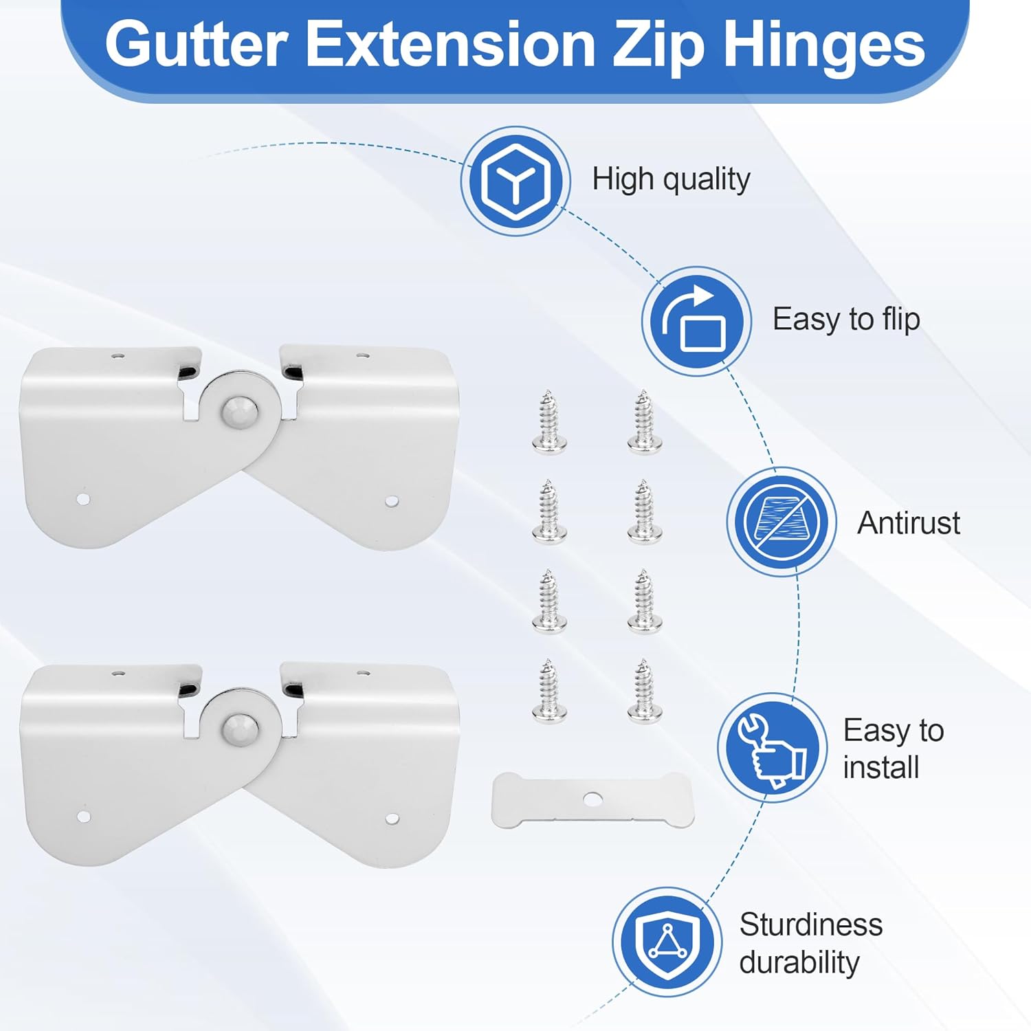 Gutter Zipper Hinges for Gutter Downspout Extension, Gutter Extension Hinge Compatible with Rectangle or Square Downspout, Rain Gutter Downspout Extension Flip-Up Hinge（8 Pack）