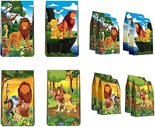 Roi Lion Sac Cadeau, 12 Pcs Animaux Sac Cadeau, Roi Lion Cadeaux de Fête pour Enfants, Anniversaire Sac Cadeau, Papier Bonbons Pochett, Pour D’anniversaire D'enfant, Noël, Halloween, Party