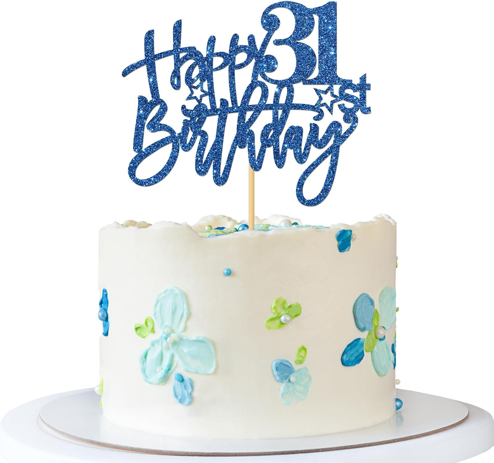 Happy 31st Birthday Cake Topper - Adult Women Men 31 Years Old Birthday Cake Supplies - 31st Birthday Party Decorations - Blue Glitter