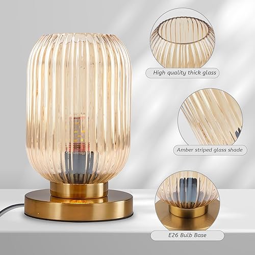 Miniatura 7 de Lámpara de mesa de noche, lámparas de mesa de cristal de mediados de siglo, lámpara de mesa moderna con globo dorado, lámpara de mesa de noche con